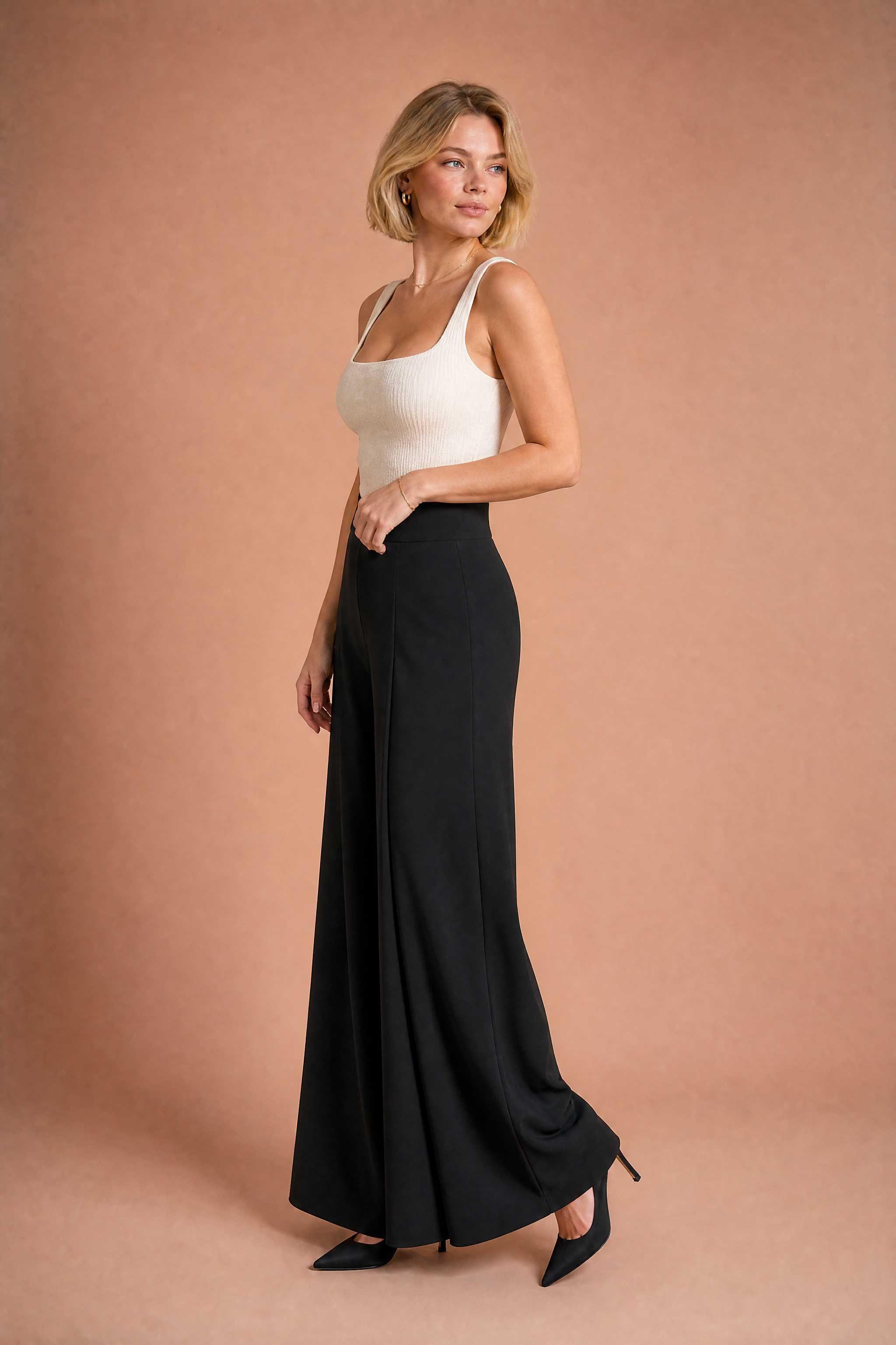 Pantalon large taille haute fluide | Vue de profil | Lounelle Paris