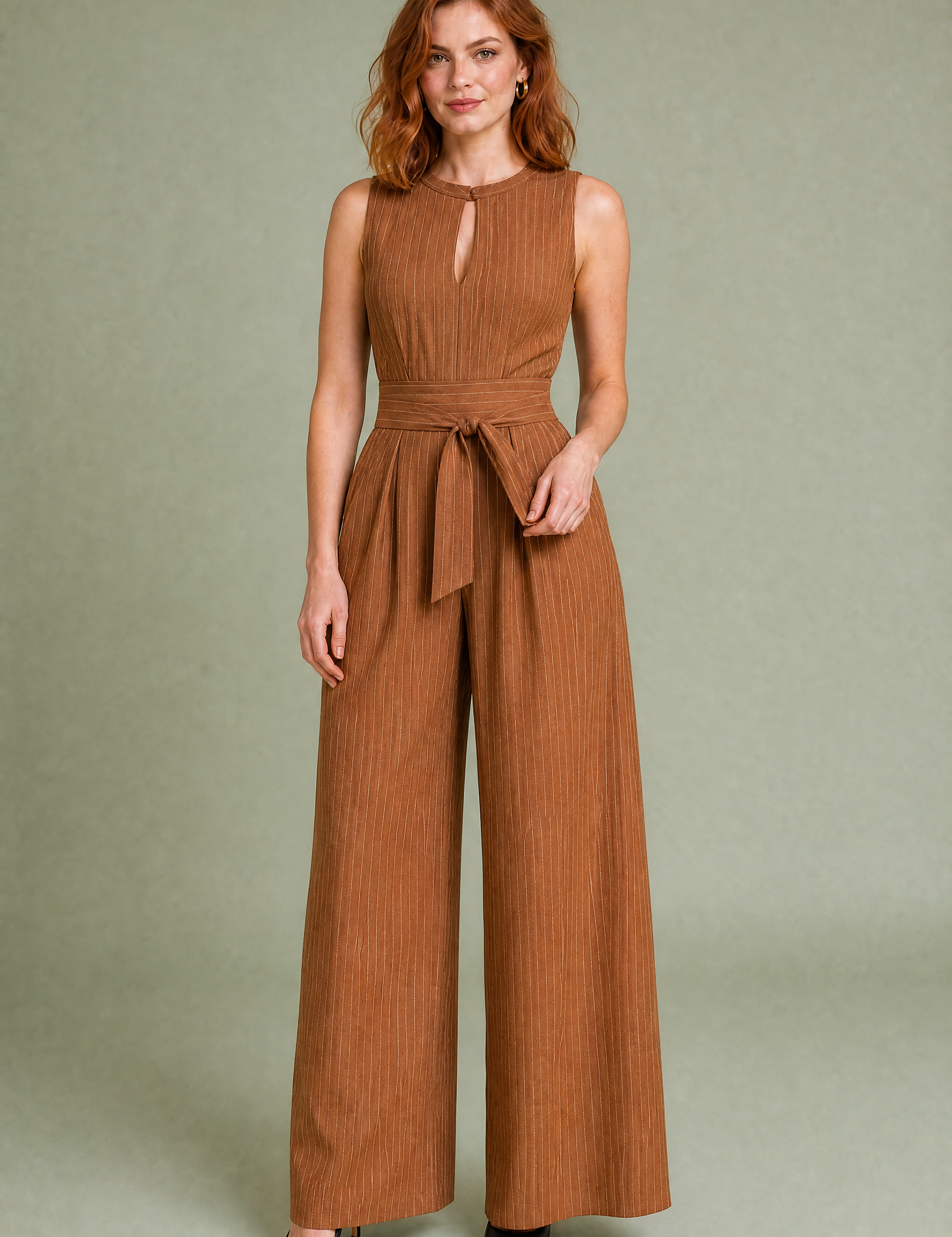 Combinaison rayée taille marquée | Variante Camel | Lounelle Paris