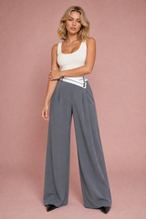 Pantalon large taille haute croisée