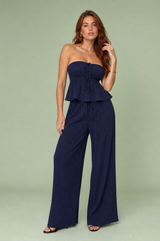 Ensemble pantalon large bustier volanté