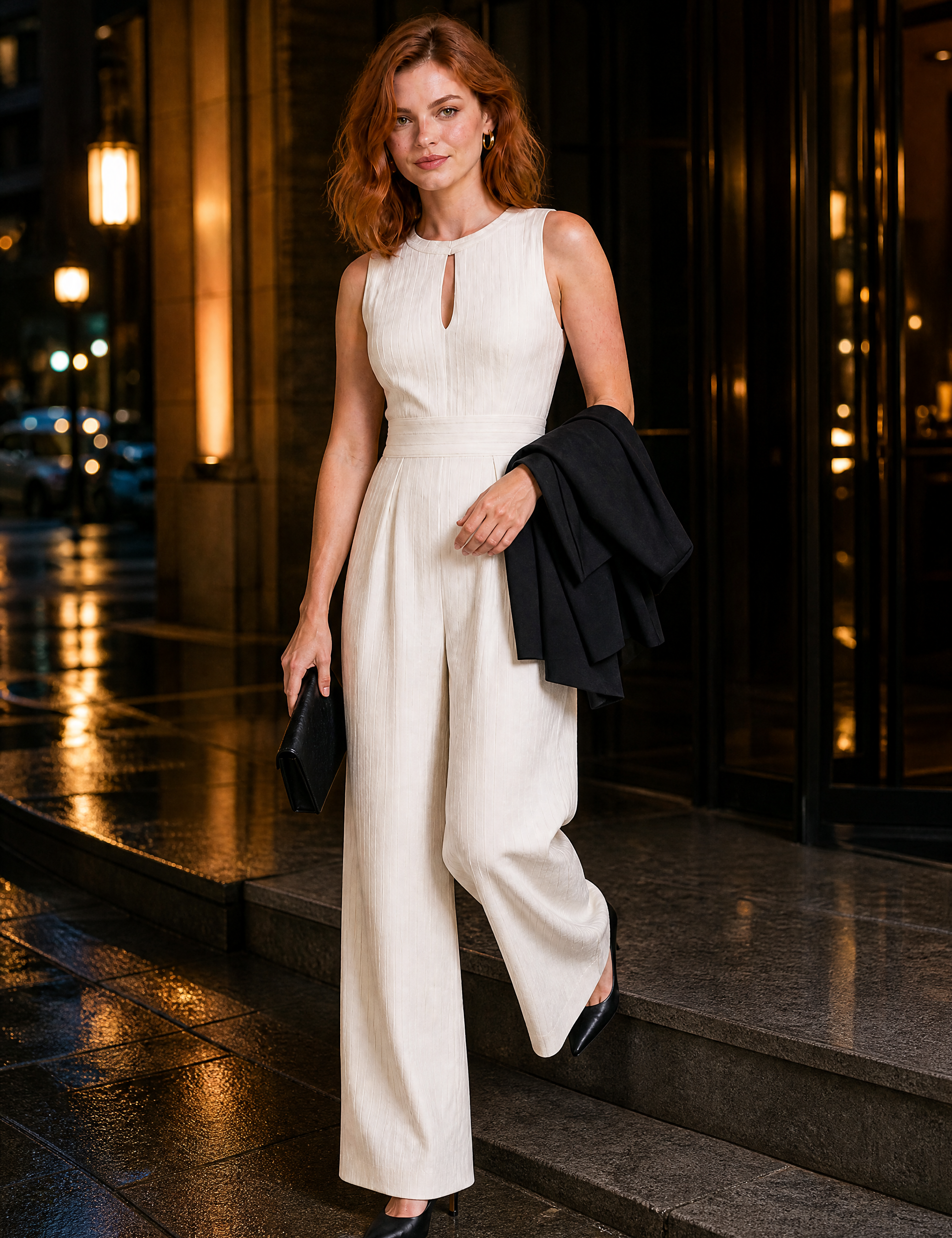 Combinaison rayée taille marquée | Variante Blanc - Lifestyle | Lounelle Paris