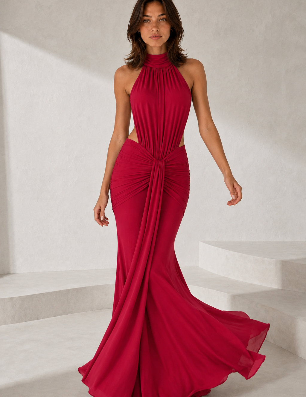 Robe longue moulante col montant