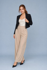 Pantalon large taille haute plissé
