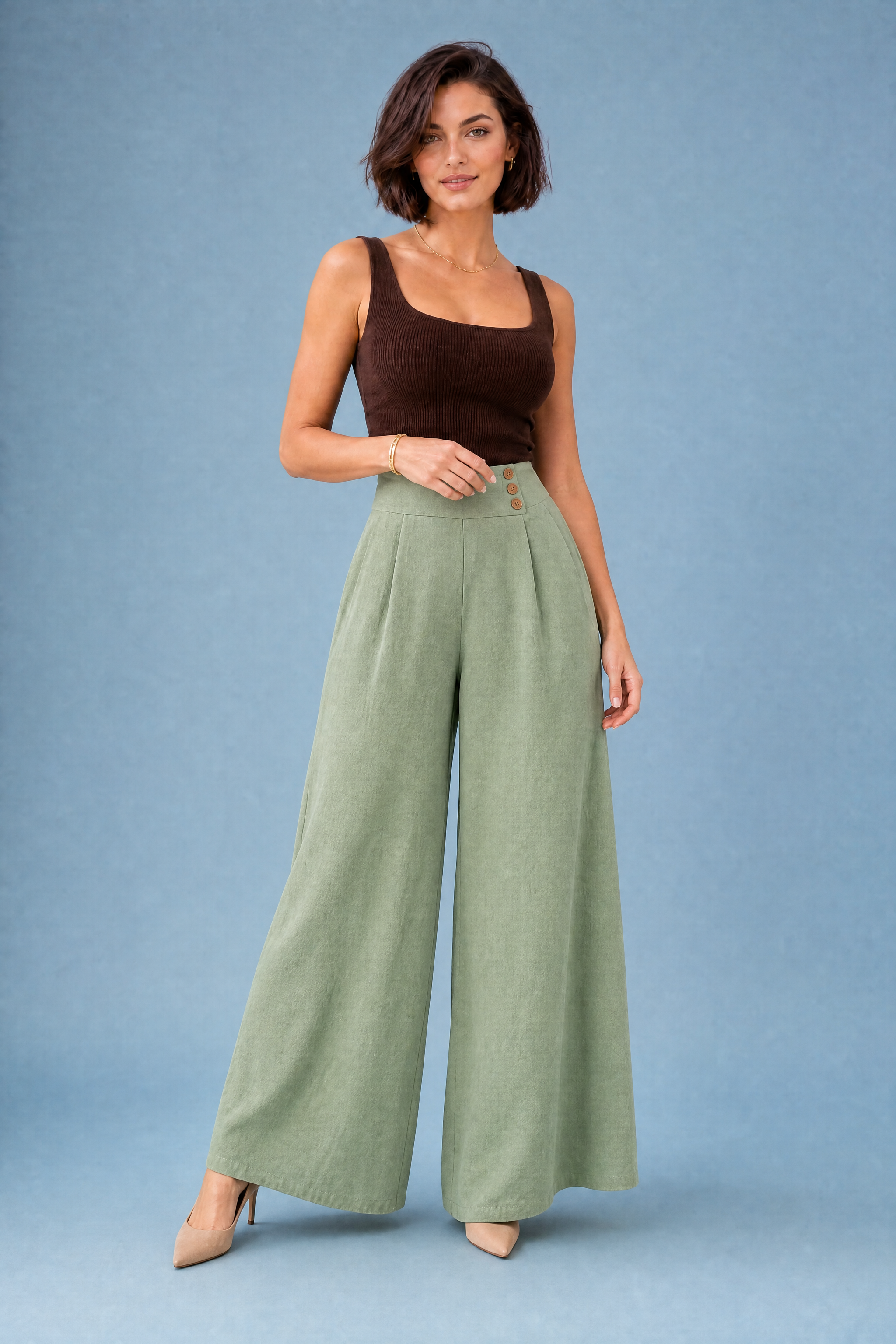 Pantalon palazzo fluide | Variante Vert | Lounelle Paris