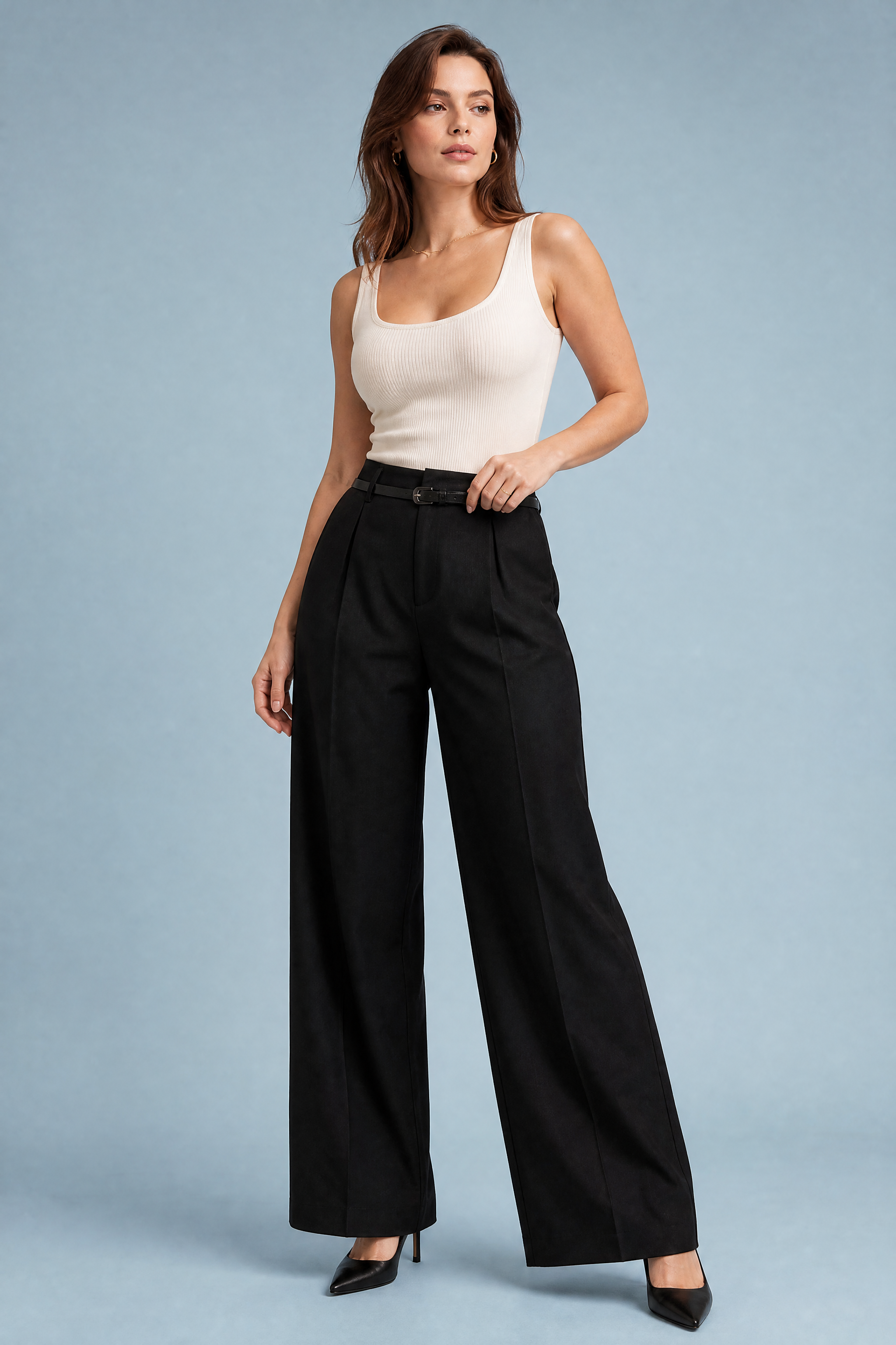 Pantalon large taille haute | Vue de face | Lounelle Paris