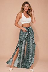 Pantalon vert imprimé taille haute