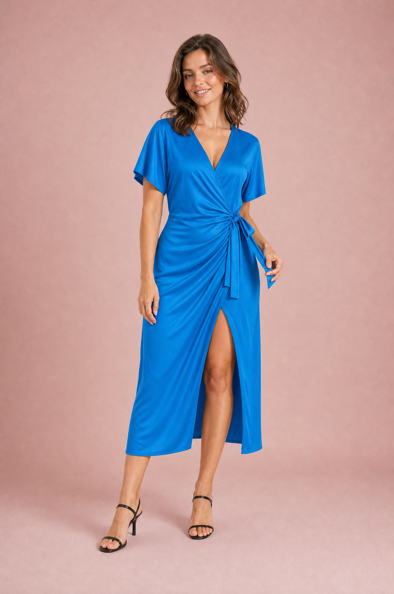 Robe midi portefeuille col V | Variante Bleu | Lounelle Paris