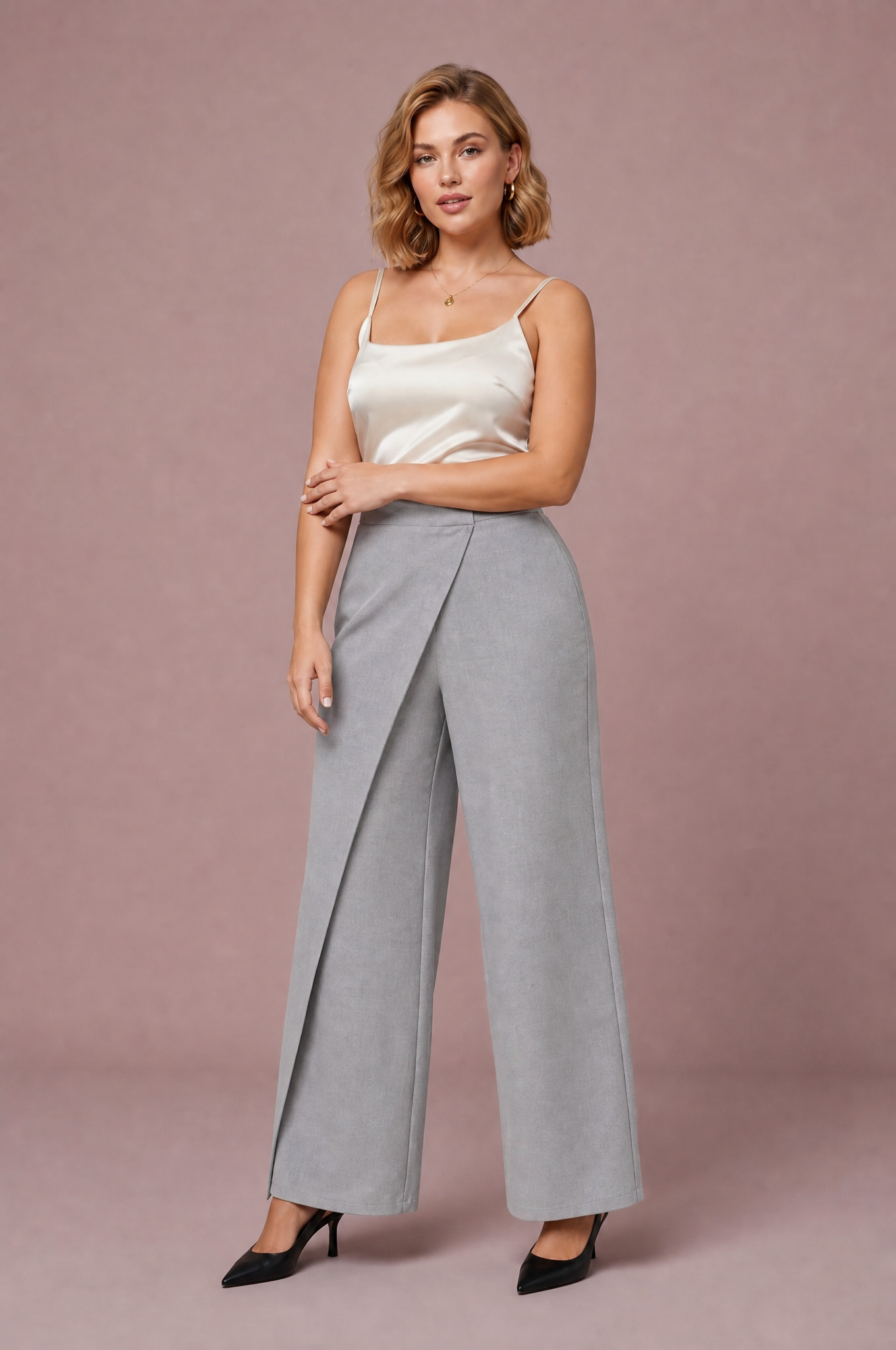 Pantalon taille haute asymétrique | Variante Gris | Lounelle Paris