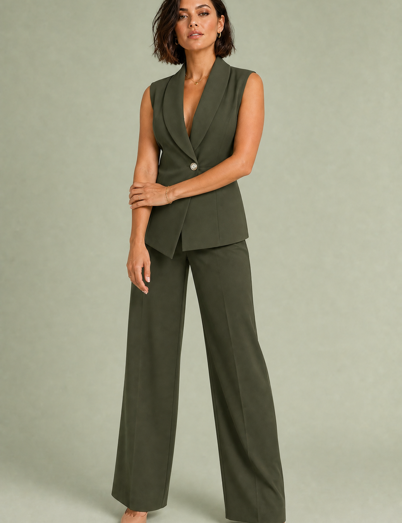 Ensemble gilet croisé pantalon large | Variante Vert | Lounelle Paris