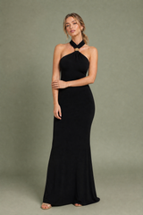 Robe longue ajustée col licou