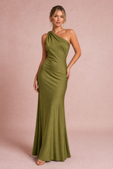 Robe vert olive asymétrique dos nu