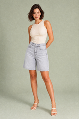 Short denim ample taille mi-haute