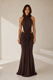 Robe longue moulante col montant