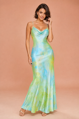 Robe longue imprimée à fines bretelles