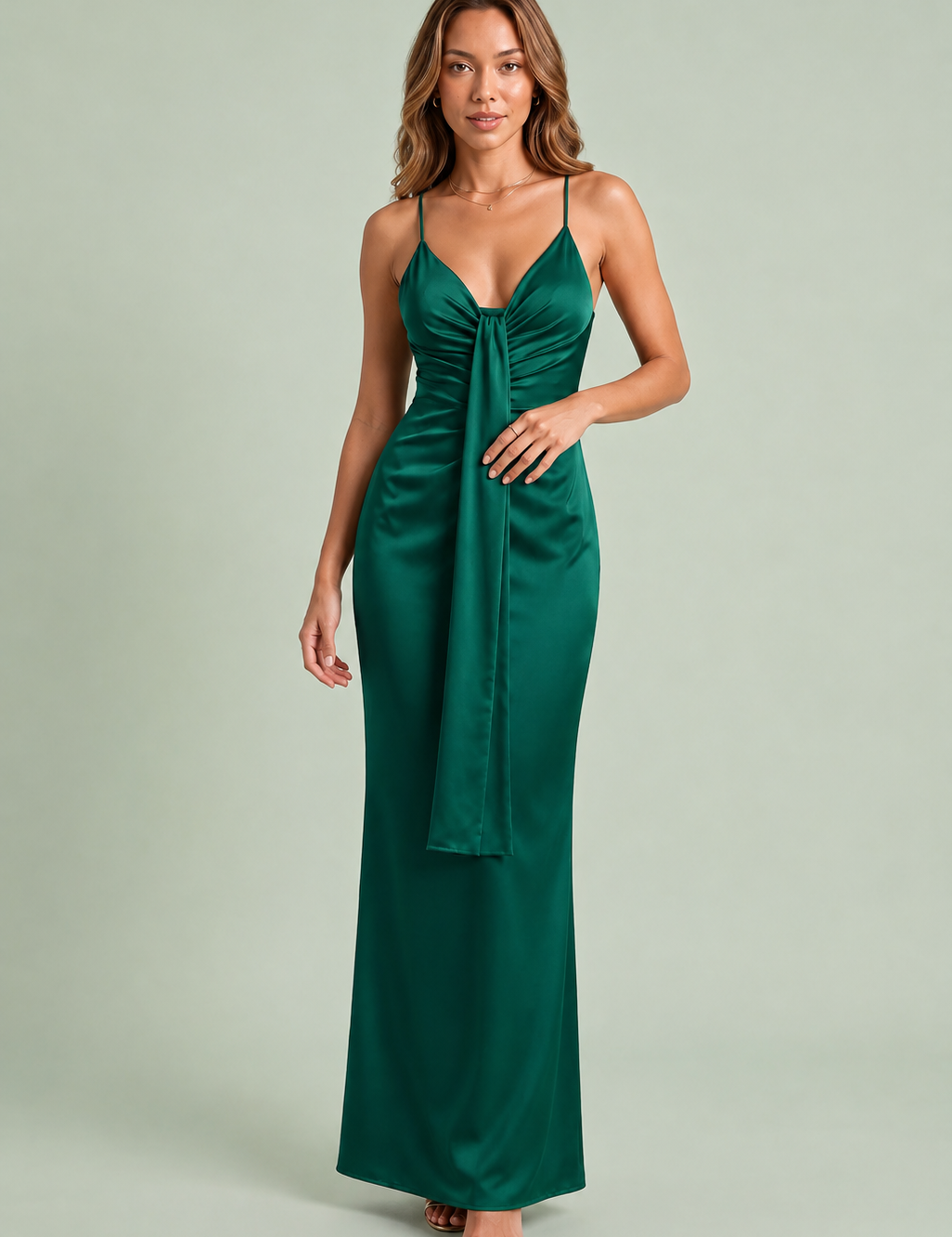 Robe longue col V drapée
