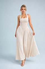 Robe longue abricot col licou dos nu