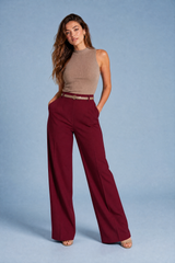 Pantalon fluide taille haute jambe large