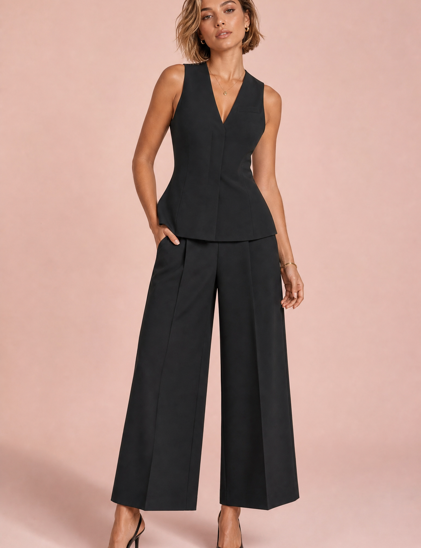 Ensemble noir col V taille haute | Vue de face | Lounelle Paris