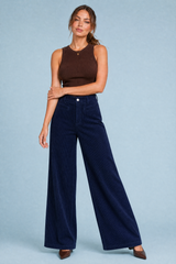 Pantalon large velours côtelé taille haute