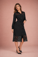 Robe chemise noire à dentelle