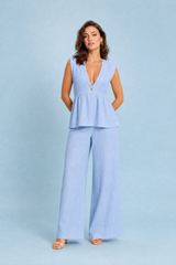 Ensemble pantalon jaune col V