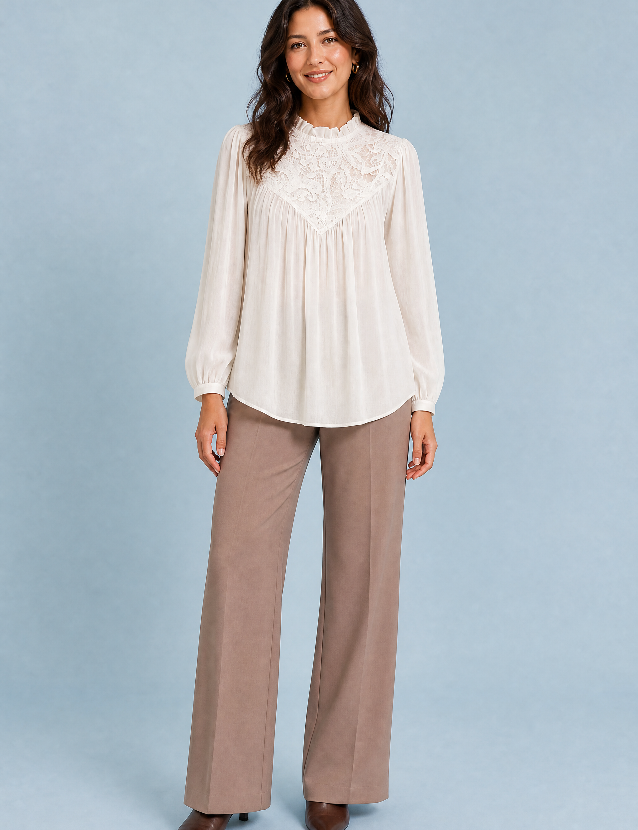 Blouse à col volanté et manches bouffantes | Vue de face | Lounelle Paris