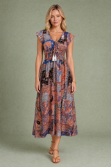 Robe longue marron col V