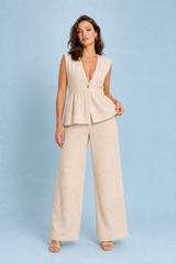 Ensemble pantalon jaune col V