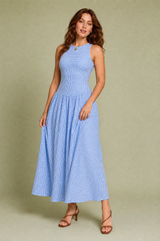 Robe longue vichy smockée