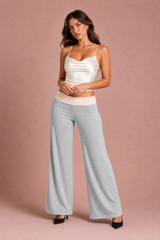 Pantalon large marron taille basse