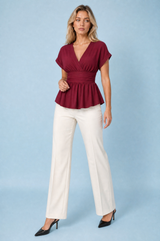 Blouse col V taille cintrée