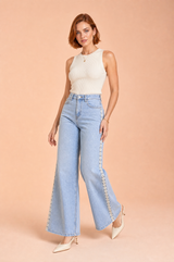 Jean bleu jambe large crochet
