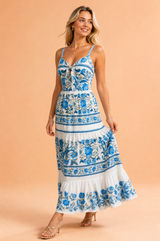 Robe longue bleue à bretelles