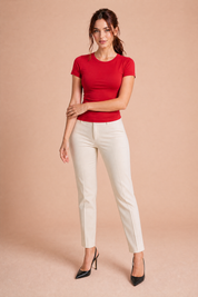 T-shirt col rond ajusté | Variante Rouge | Lounelle Paris