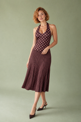 Ensemble marron à pois col halter
