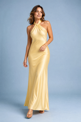 Robe jaune col licou dos nu