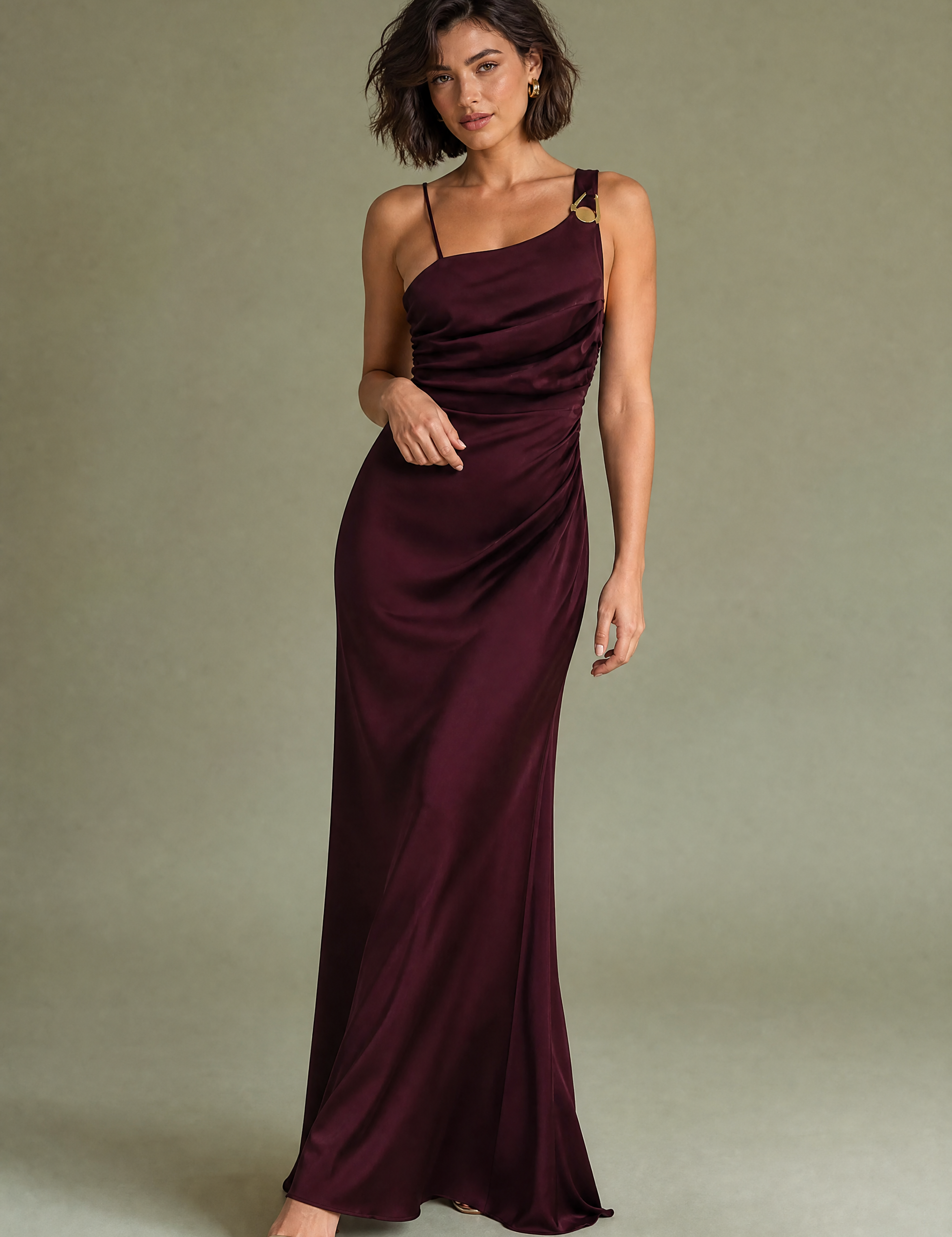 Robe longue bordeaux asymétrique | Vue de face | Lounelle Paris