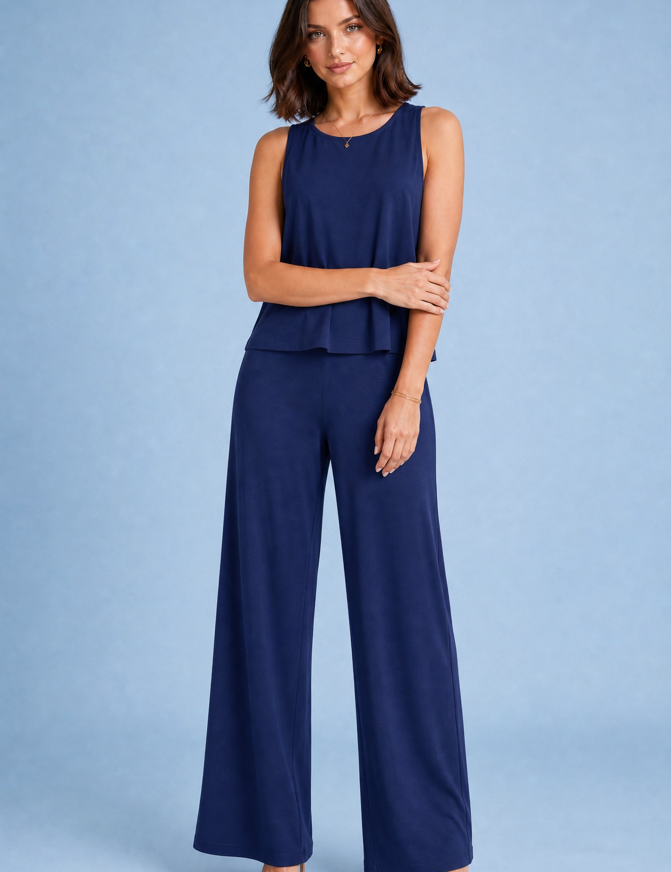 Ensemble fluide pantalon large | Variante Bleu marine | Lounelle Paris