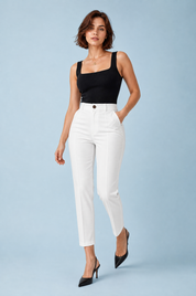Pantalon droit taille haute 7/8 | Vue de face | Lounelle Paris