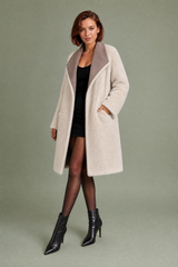 Manteau long réversible col duveteux