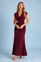 Robe longue fluide col drapé