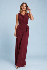 Ensemble bordeaux col drapé asymétrique