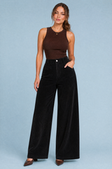 Pantalon large velours côtelé taille haute