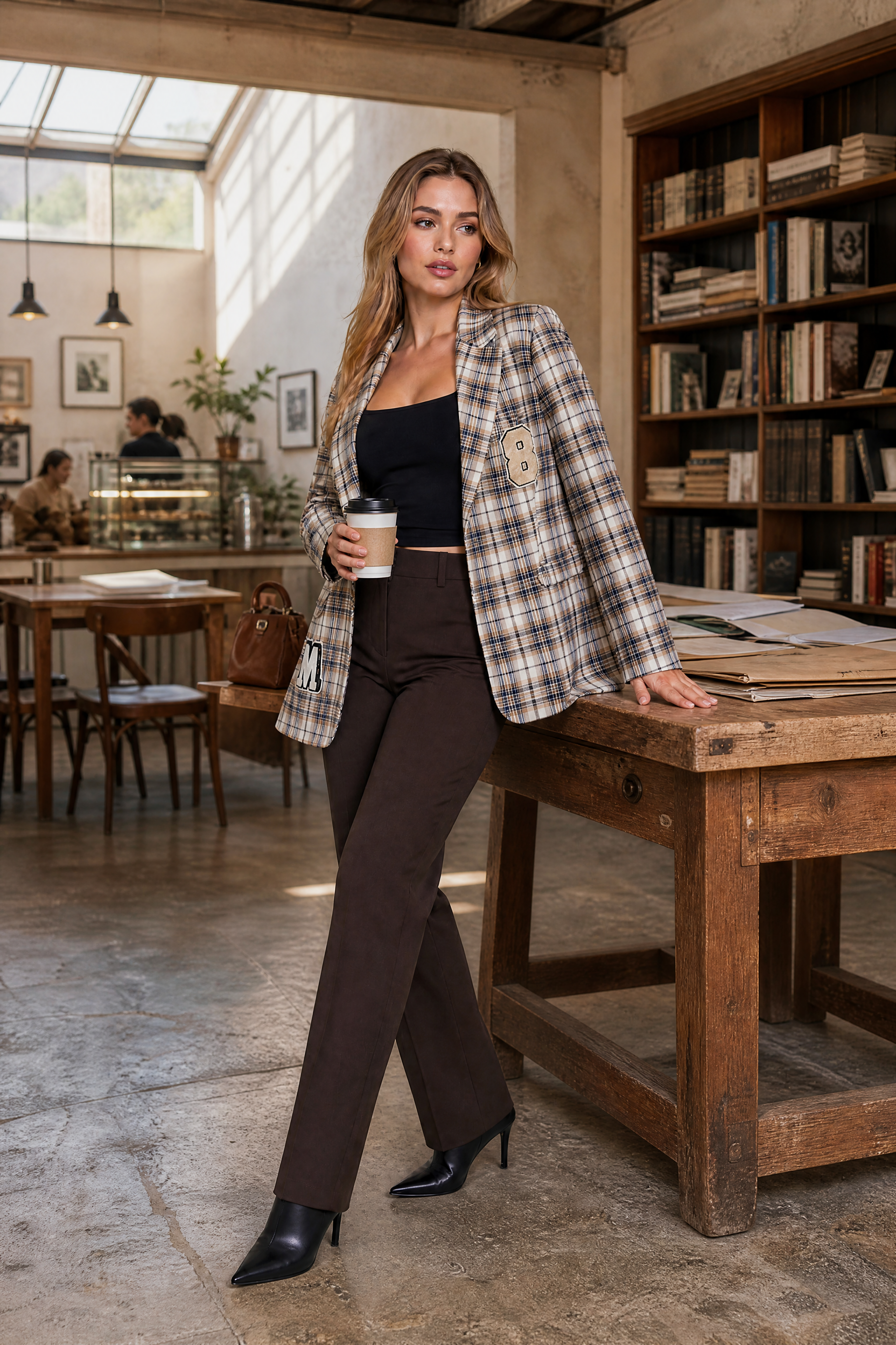 Blazer marron à carreaux | Photo lifestyle | Lounelle Paris