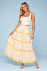 Jupe longue jaune rayée taille haute