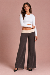 Pantalon large marron taille basse