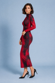 Robe longue rouge moulante | Vue de profil | Lounelle Paris