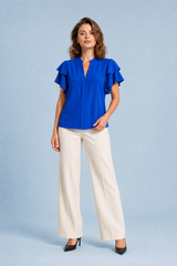 Blouse col V manches volantées