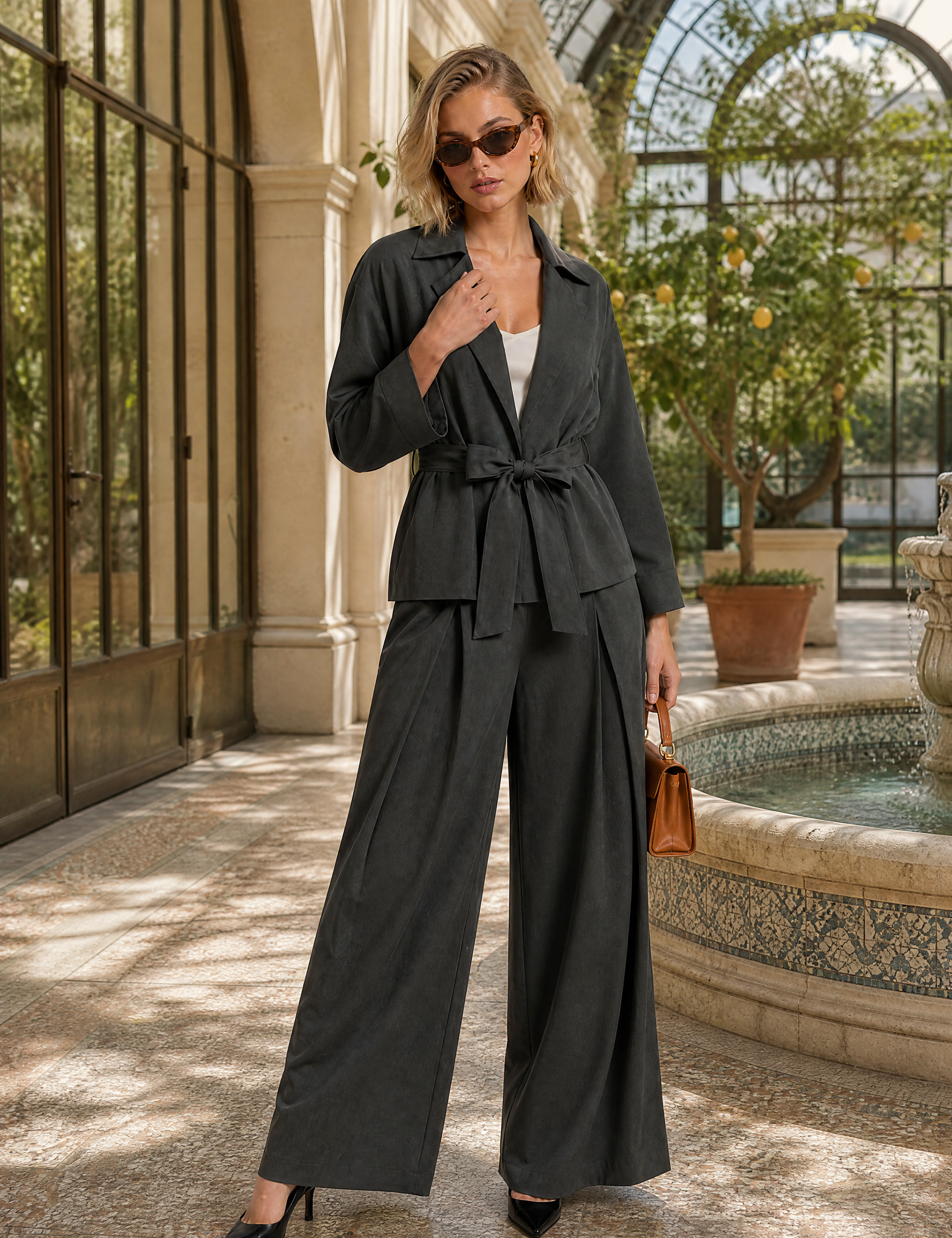 Ensemble trench pantalon ceinturé | Photo lifestyle | Lounelle Paris