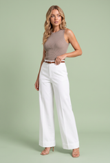 Pantalon large ceinturé taille mi-haute